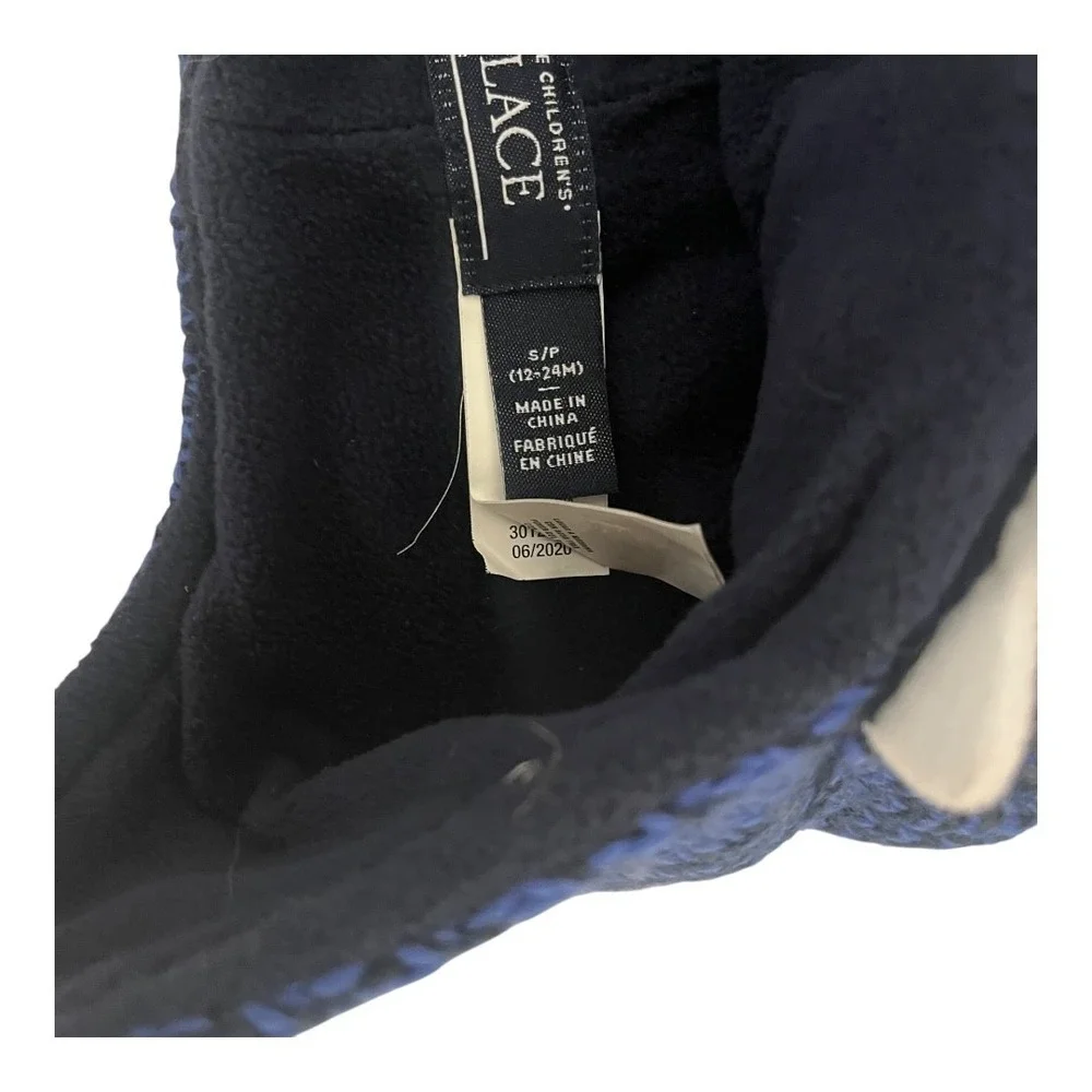 The Childrens Place Boys Blue Dragon Knit Trapper Hat Fleece Lined S 12-24M